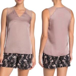 AllSaints Prism Lace Shoulder Sleeveless Blouse Taupe Silk Look Top US 4